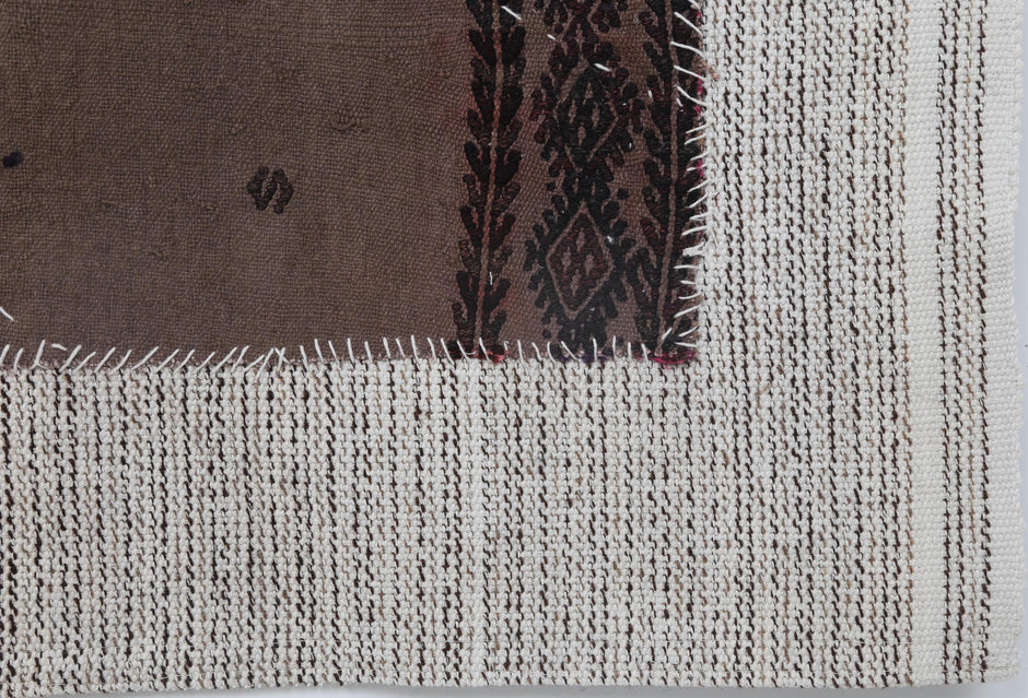 3x5 Vintage Turkish Tapestry Rug, Brown Tribal Textile Wall Hanging, Handmade Wool Cotton Fiber Art