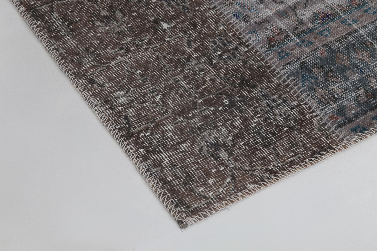 2x8 Vintage Patchwork Runner Rug, Brown Beige Handmade Hallway Rug, Wool Cotton Flatweave Carpet