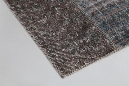 2x8 Vintage Patchwork Runner Rug, Brown Beige Handmade Hallway Rug, Wool Cotton Flatweave Carpet