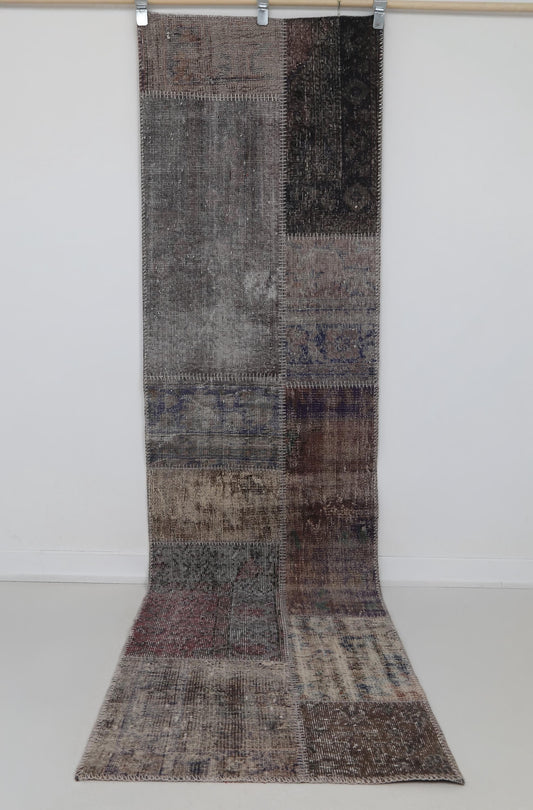2x9 Vintage Patchwork Runner Rug, Multicolor Handmade Hallway Rug, Wool Cotton Flatweave Turkish Runner