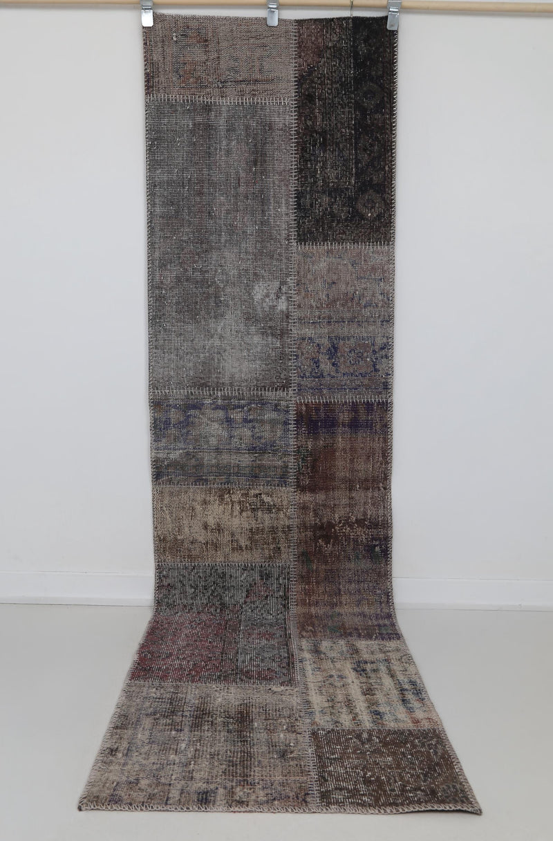 2x9 Vintage Patchwork Runner Rug, Multicolor Handmade Hallway Rug, Wool Cotton Flatweave Turkish Runner