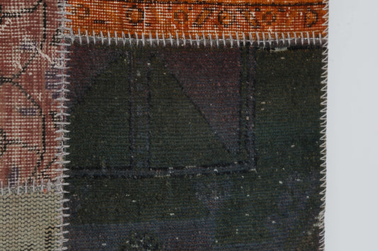2x8 Vintage Patchwork Runner Rug, Multicolor Turkish Hallway Rug, Handmade Wool Cotton Flatweave Runner