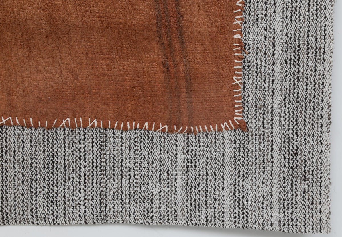 3x4 Vintage Turkish Tapestry Rug, Orange Hemp Wool Wall Hanging, Handmade Tribal Textile Art