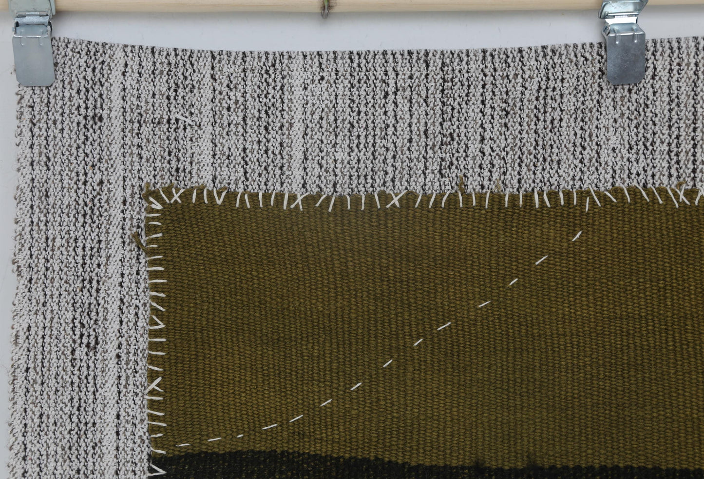 3x4 Vintage Turkish Tapestry Rug, Green Black Hemp Wool Wall Hanging, Handmade Minimal Textile Art