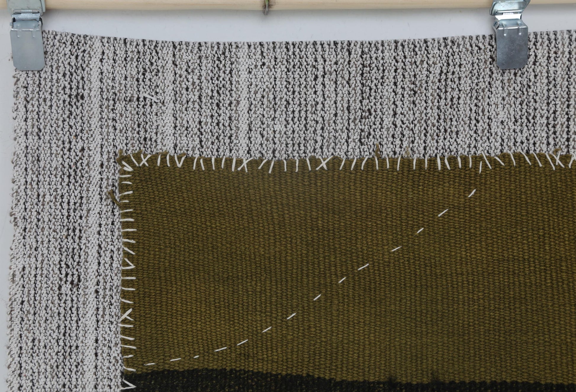 3x4 Vintage Turkish Tapestry Rug, Green Black Hemp Wool Wall Hanging, Handmade Minimal Textile Art