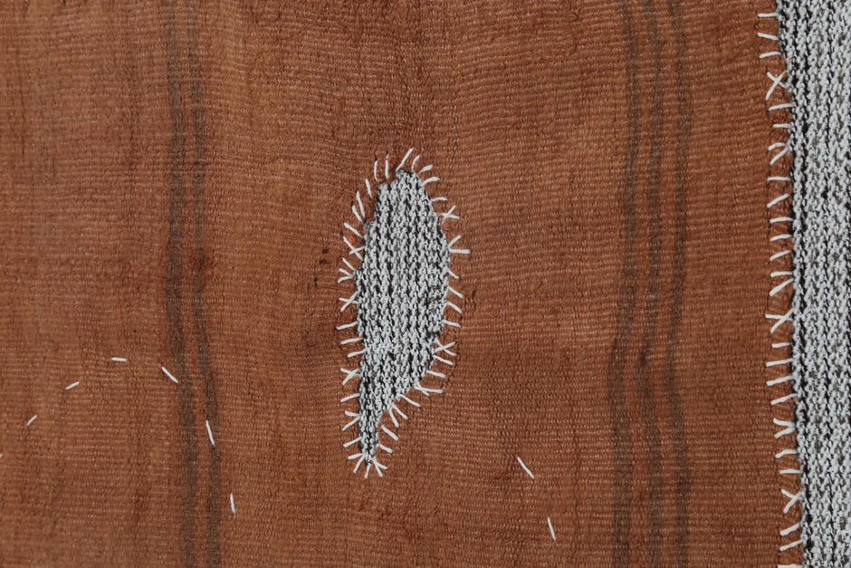 3x4 Vintage Hemp Tapestry Rug, Handmade Orange Minimal Wall Hanging, Rustic Fiber Textile Decor
