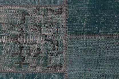 2x8 Vintage Patchwork Runner Rug, Green Turkish Hallway Rug, Handmade Wool Cotton Flatweave Runner