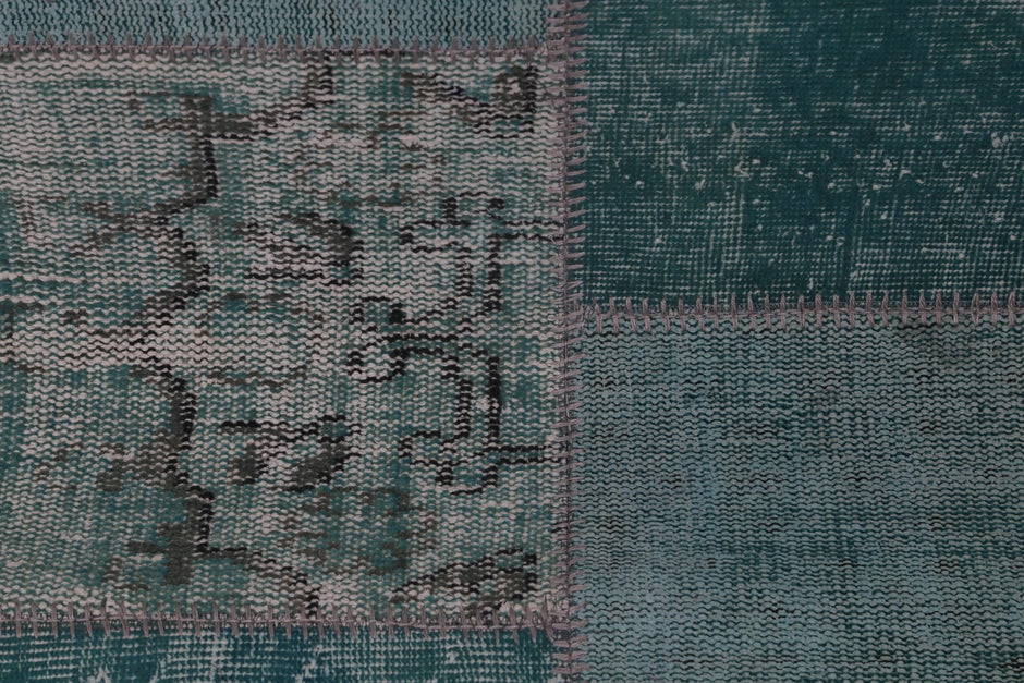 2x8 Vintage Patchwork Runner Rug, Green Turkish Hallway Rug, Handmade Wool Cotton Flatweave Runner