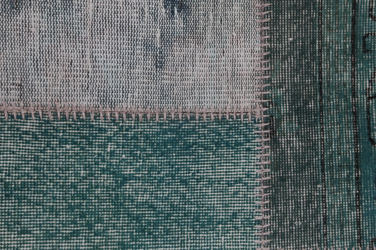 2x8 Vintage Patchwork Runner Rug, Green Turkish Hallway Rug, Handmade Wool Cotton Flatweave Runner