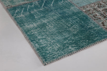 2x8 Vintage Patchwork Runner Rug, Green Turkish Hallway Rug, Handmade Wool Cotton Flatweave Runner