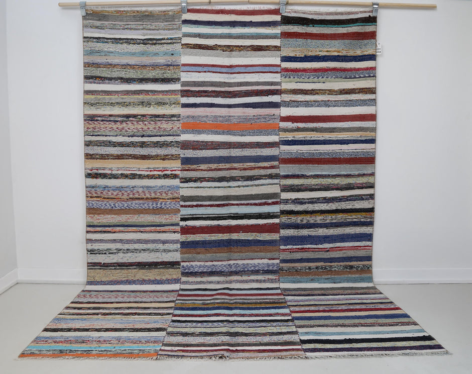 6x9 Vintage Kilim Caput Rug, Multicolor Striped Flatweave Area Rug, Handmade Cotton Wool Turkish Floor Decor