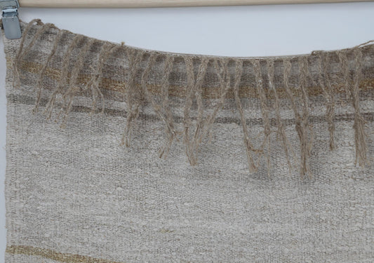 7x9 Vintage Hemp Rug, Beige White Striped Turkish Flatweave Rug, Handmade Natural Hemp Wool Area Rug
