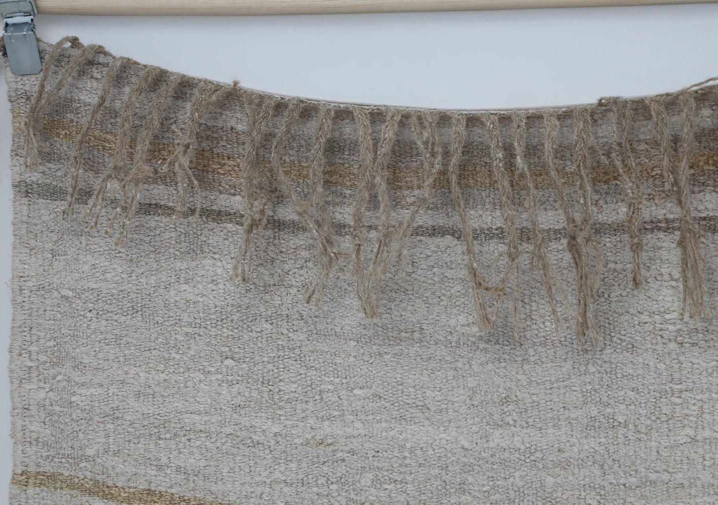 7x9 Vintage Hemp Rug, Beige White Striped Turkish Flatweave Rug, Handmade Natural Hemp Wool Area Rug