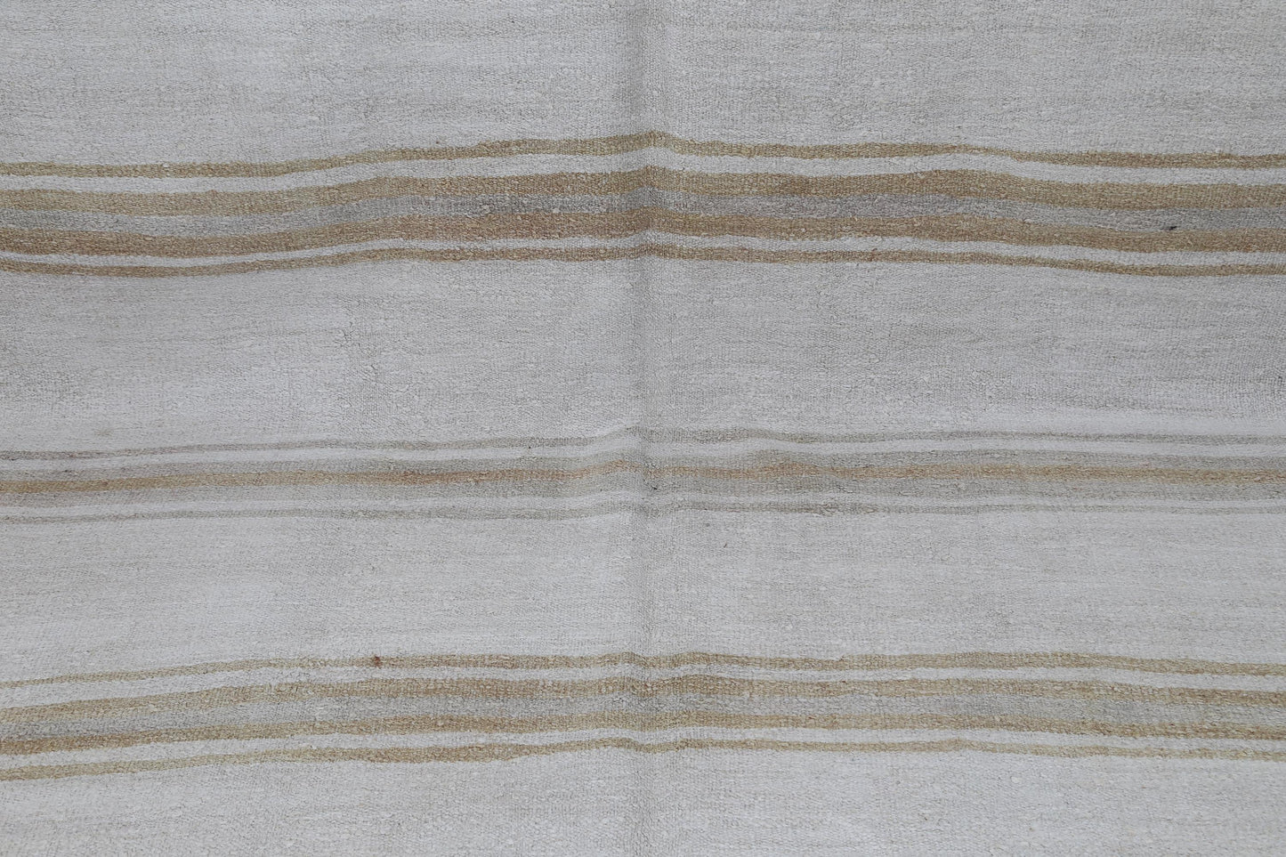 7x9 Vintage Hemp Rug, Beige White Striped Turkish Flatweave Rug, Handmade Natural Hemp Wool Area Rug