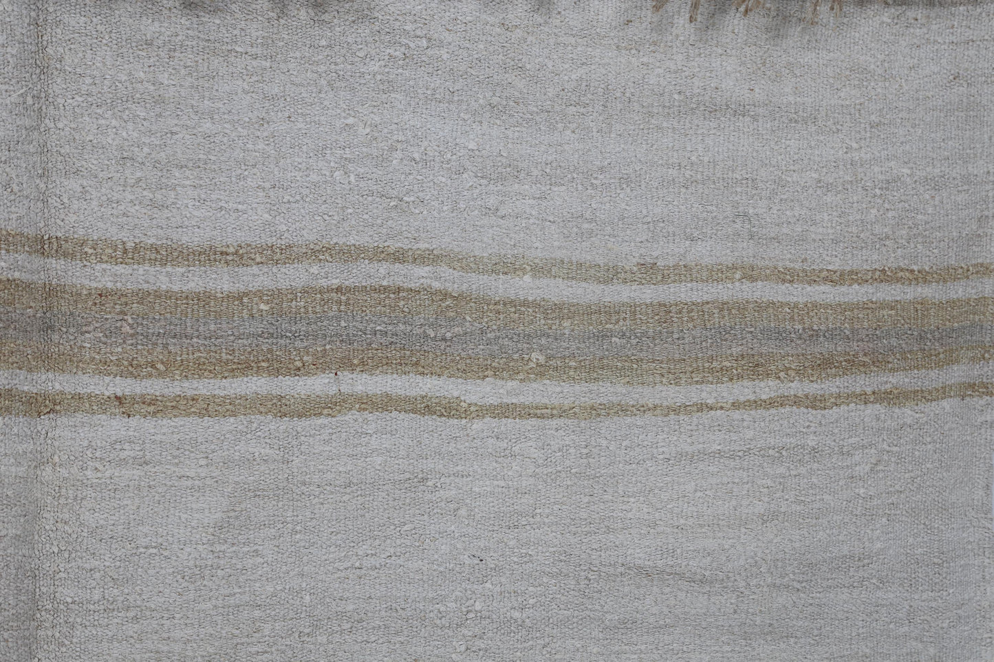 7x9 Vintage Hemp Rug, Beige White Striped Turkish Flatweave Rug, Handmade Natural Hemp Wool Area Rug