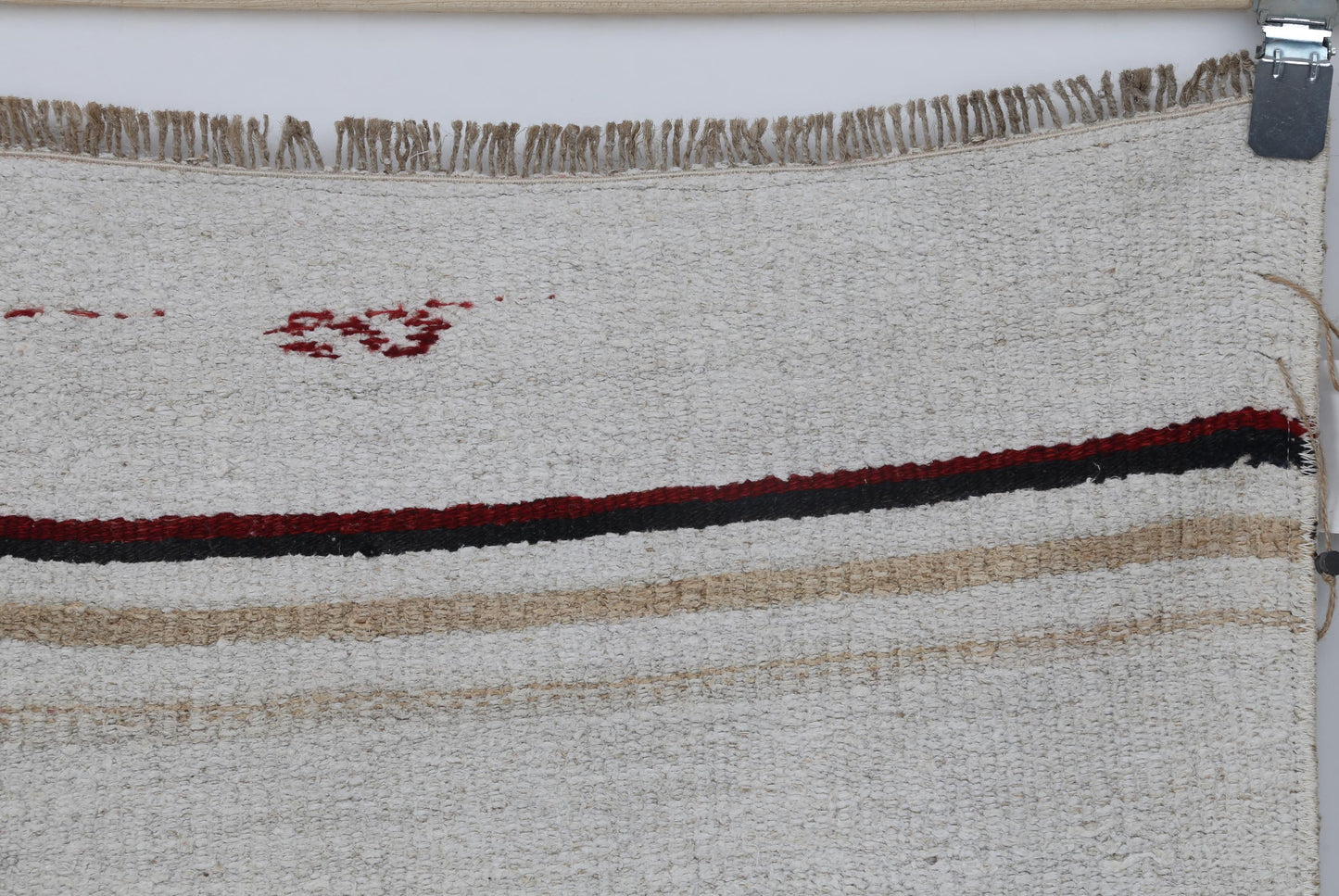 7x10 Vintage Hemp Wool Rug, White Beige Turkish Flatweave Rug with Tribal Motifs, Handmade Neutral Area Rug