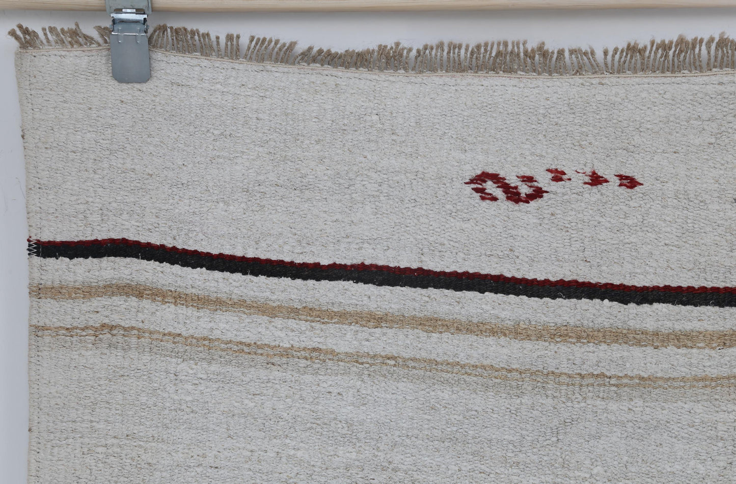 7x10 Vintage Hemp Wool Rug, White Beige Turkish Flatweave Rug with Tribal Motifs, Handmade Neutral Area Rug