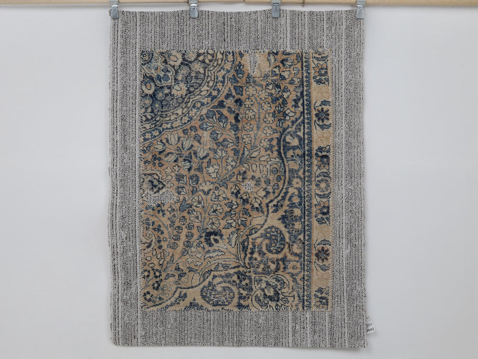 3x5 Vintage Turkish Tapestry Rug, Blue Beige Floral Wall Hanging, Handmade Wool Cotton Textile Art