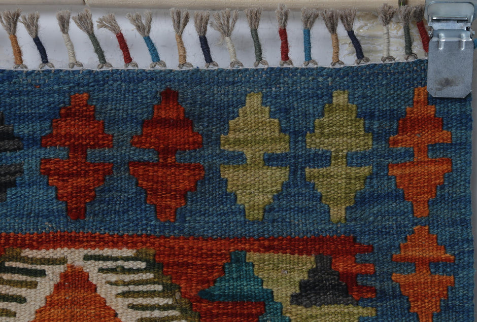 Flatweave texture detail on handmade wool cotton kilim