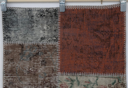 2x7 Vintage Patchwork Runner Rug, Multicolor Turkish Hallway Runner, Handmade Wool Cotton Narrow Rug