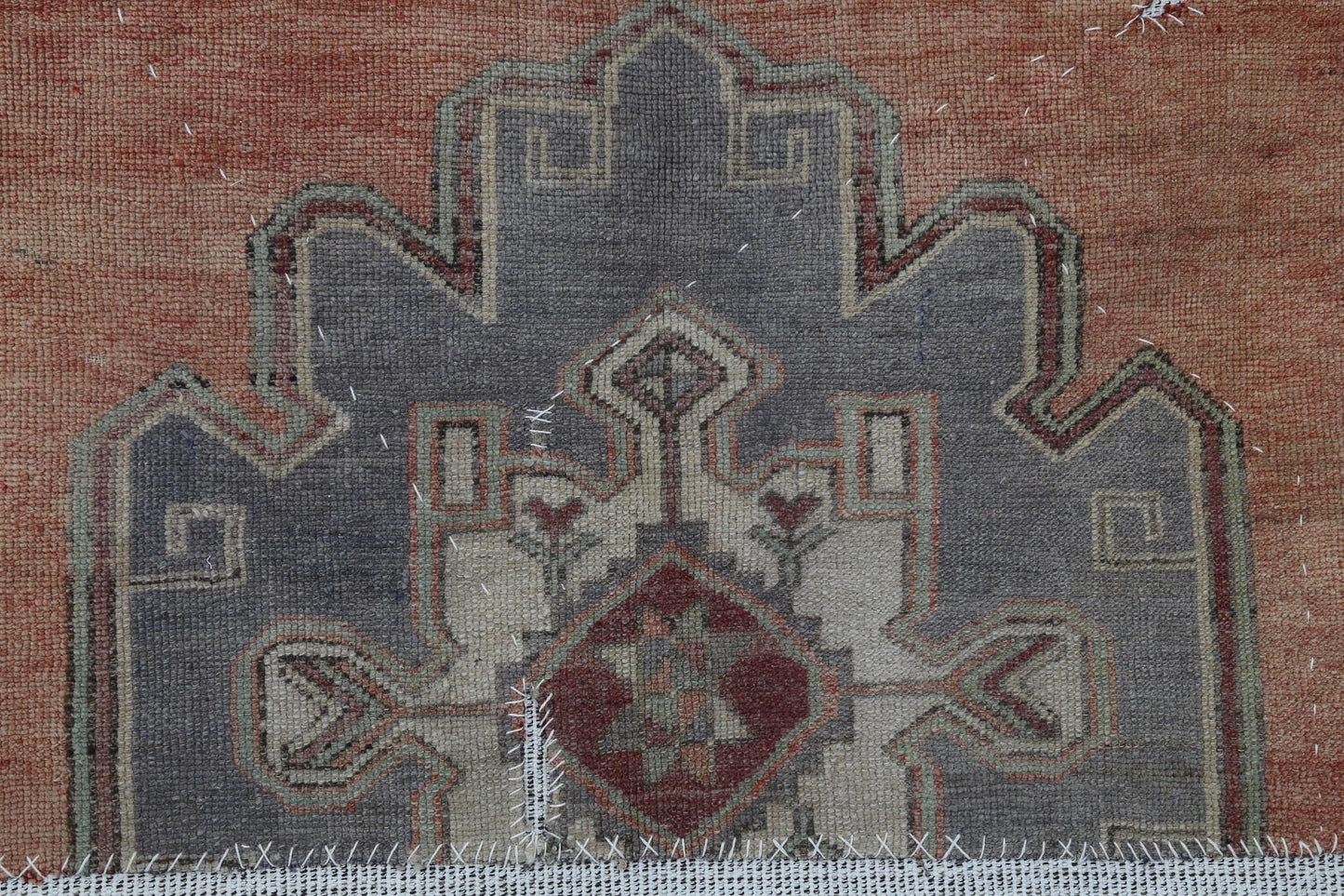 3x4 Vintage Turkish Tapestry Rug, Orange Tribal Wall Hanging, Handmade Wool Cotton Textile Art