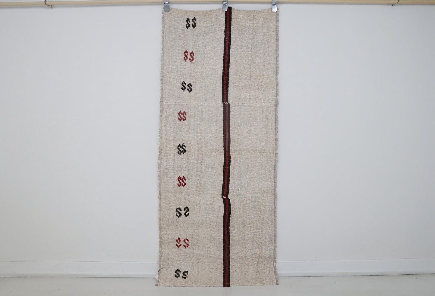 2x6 Vintage Hemp Runner Rug, Beige Striped Turkish Hallway Rug, Handmade Hemp Wool Narrow Runner