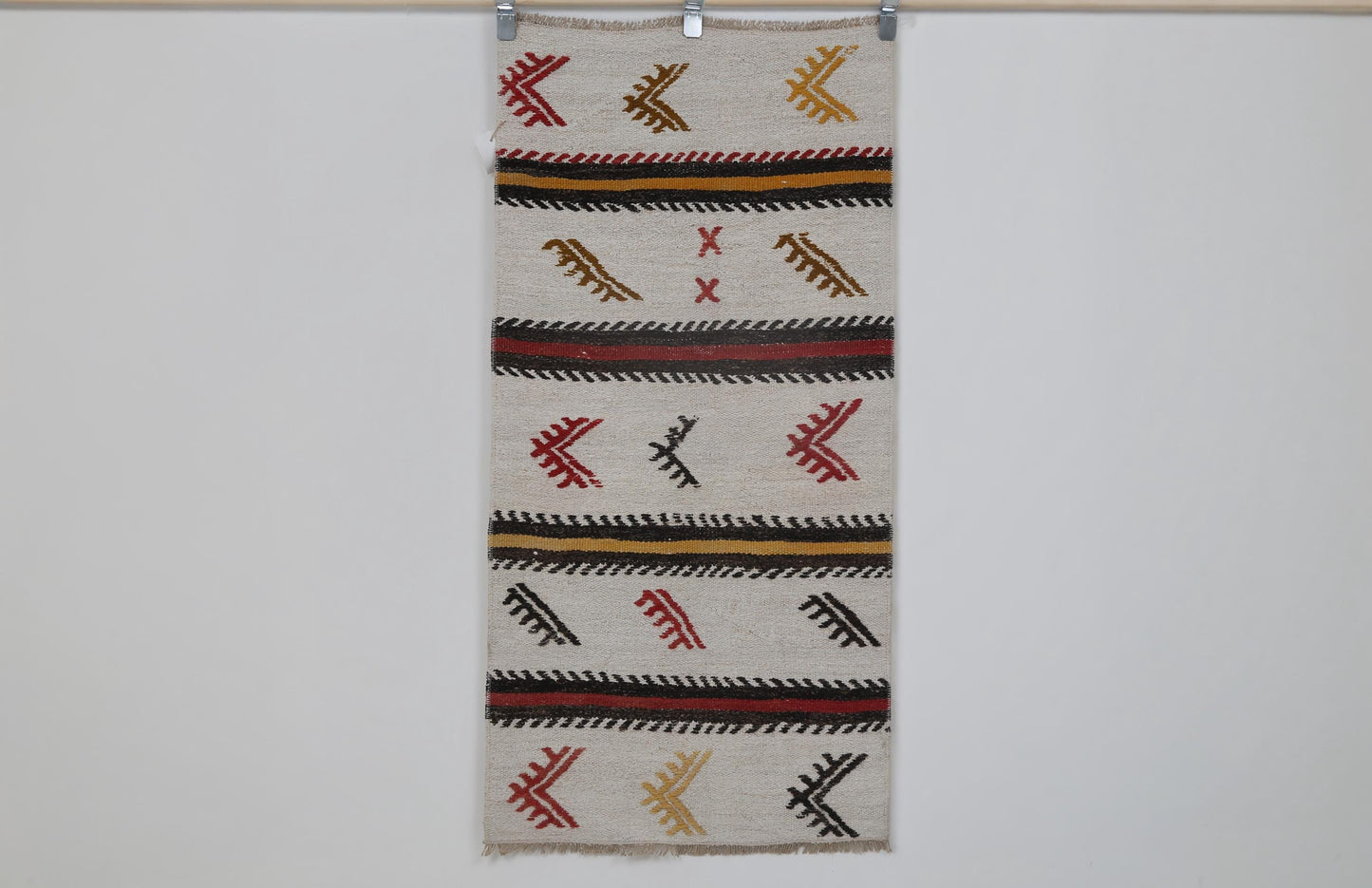 2x4 Vintage Hemp Accent Rug, Beige Striped Turkish Small Area Rug, Handmade Rustic Hemp Rug