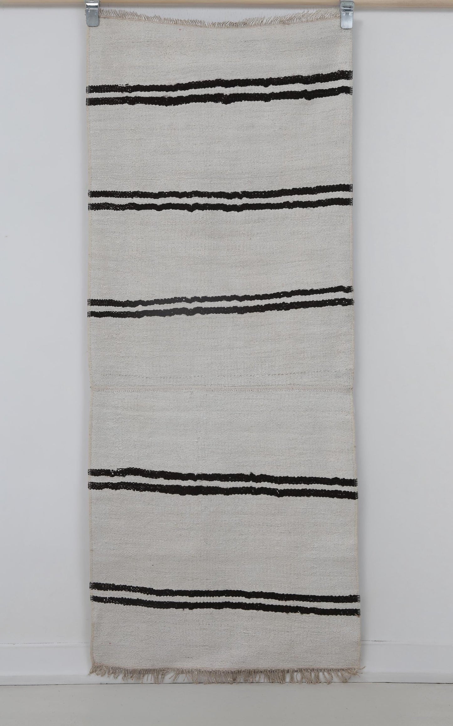2x6 Vintage Hemp Runner Rug, White and Black Striped Turkish Hallway Rug, Handmade Minimalist Hemp Wool Rug