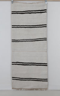 Vintage Turkish Wool Hemp Runner Rug, Black White Striped Minimalist (2x6) - photo 2 of 9