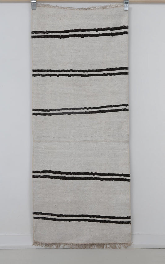 2x6 Vintage Hemp Runner Rug, White and Black Striped Turkish Hallway Rug, Handmade Minimalist Hemp Wool Rug