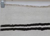 Vintage Turkish Wool Hemp Runner Rug, Black White Striped Minimalist (2x6) - photo 3 of 9