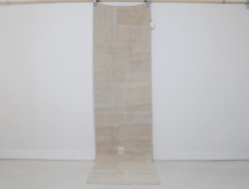 2x8 Vintage Hemp Patchwork Runner Rug, Beige Neutral Hallway Rug, Handmade Turkish Minimalist Long Runner