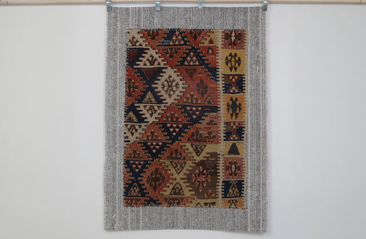3x5 Vintage Wool Tapestry Rug, Multicolor Tribal Kilim Wall Hanging, Handmade Geometric Textile Decor