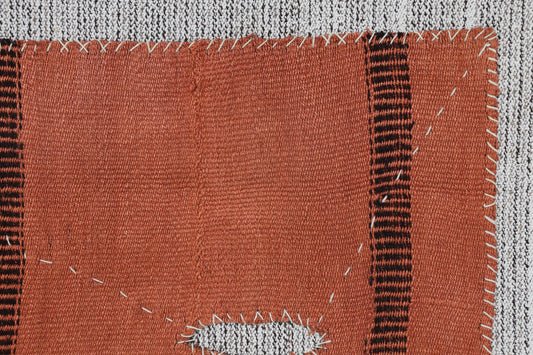 3x4 Vintage Hemp Tapestry Rug, Orange Minimal Wall Hanging, Handmade Woven Textile Decor