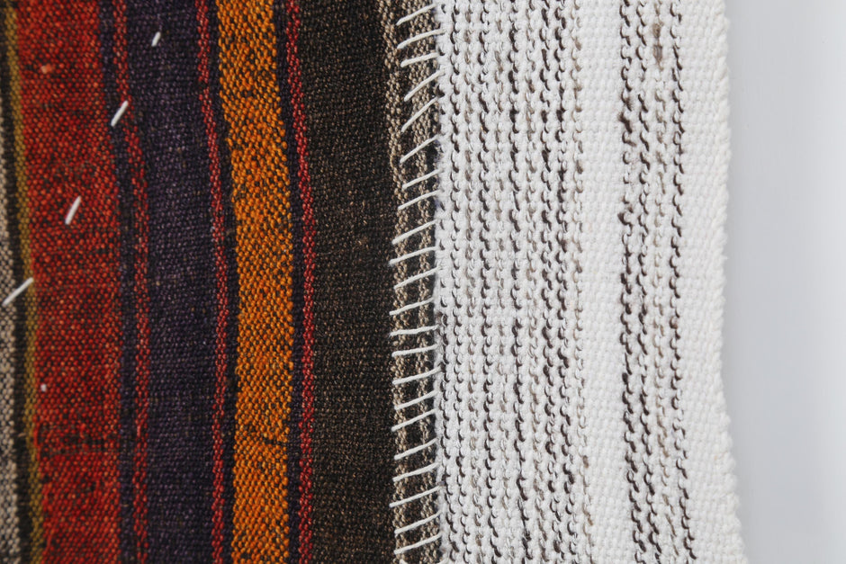 3x4 Vintage Turkish Tapestry Rug, Multicolor Striped Wool Wall Hanging, Handmade Tribal Textile Art