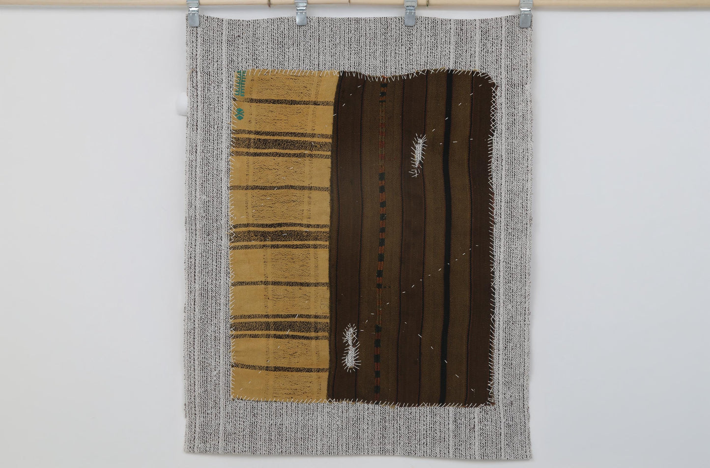 3x4 Vintage Turkish Tapestry Rug, Striped Wool Wall Hanging, Handmade Rustic Textile Art