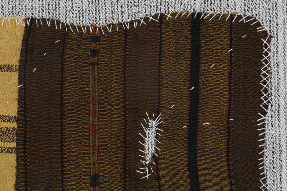 3x4 Vintage Turkish Tapestry Rug, Striped Wool Wall Hanging, Handmade Rustic Textile Art