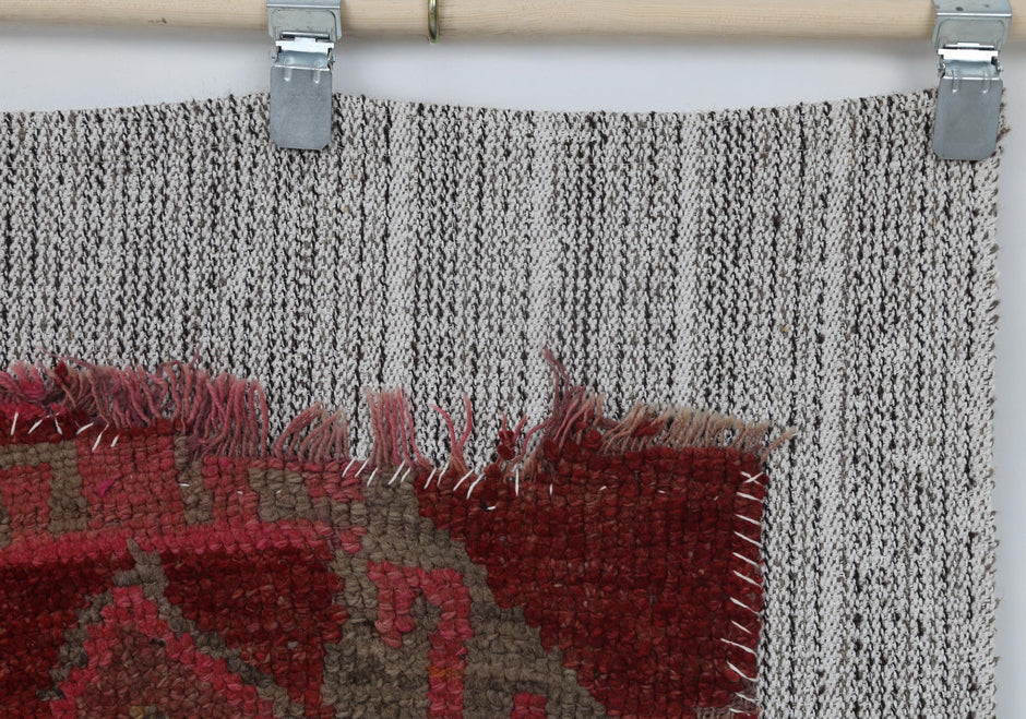 3x5 Vintage Turkish Tapestry Rug, Multicolor Geometric Wool Wall Hanging, Handmade Tribal Textile Art