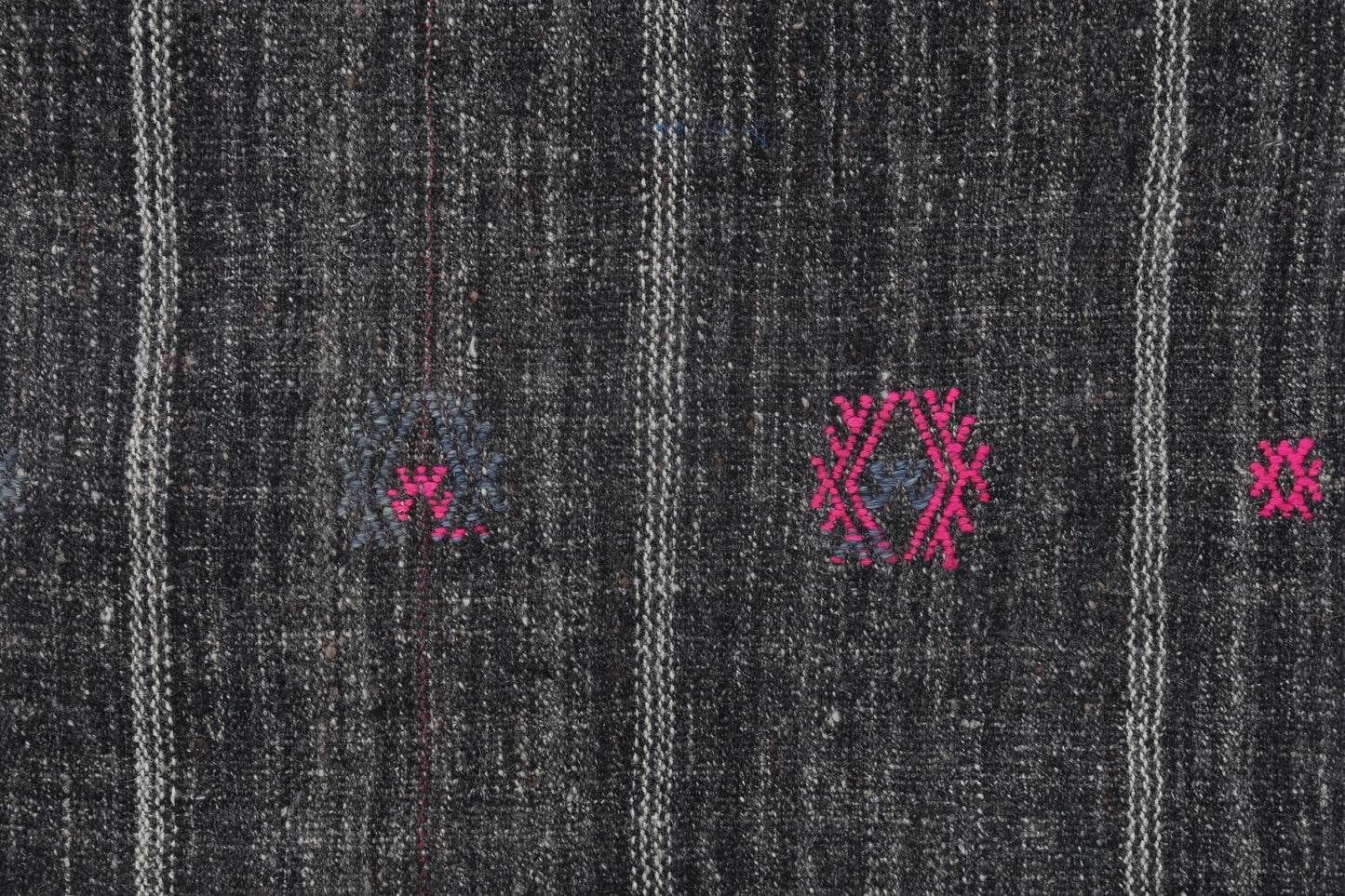 2x8 Vintage Flatweave Runner Rug, Black Brown Striped Turkish Kilim, Handmade Wool Cotton Hallway Rug
