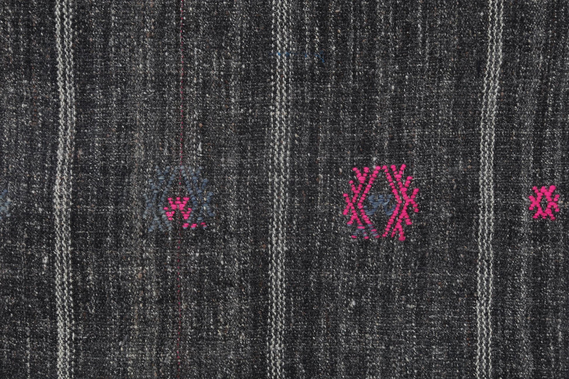 2x8 Vintage Flatweave Runner Rug, Black Brown Striped Turkish Kilim, Handmade Wool Cotton Hallway Rug