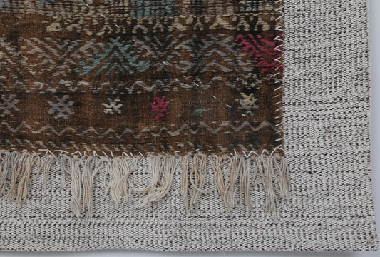 3x4 Vintage Wool Tapestry Rug, Brown Beige Tribal Wall Hanging, Handmade Woven Textile Decor