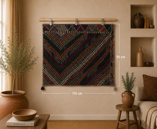 3x4 Vintage Wool Tapestry Rug, Multicolor Geometric Wall Hanging, Handmade Tribal Textile Decor