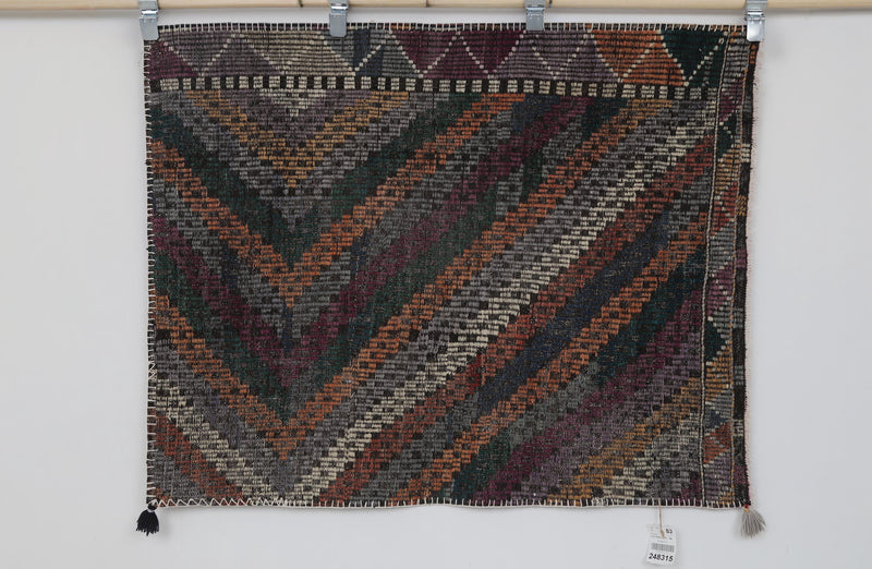 Vintage Turkish Tapestry Rug, Purple Blue Chevron (3'1" x 3'9")