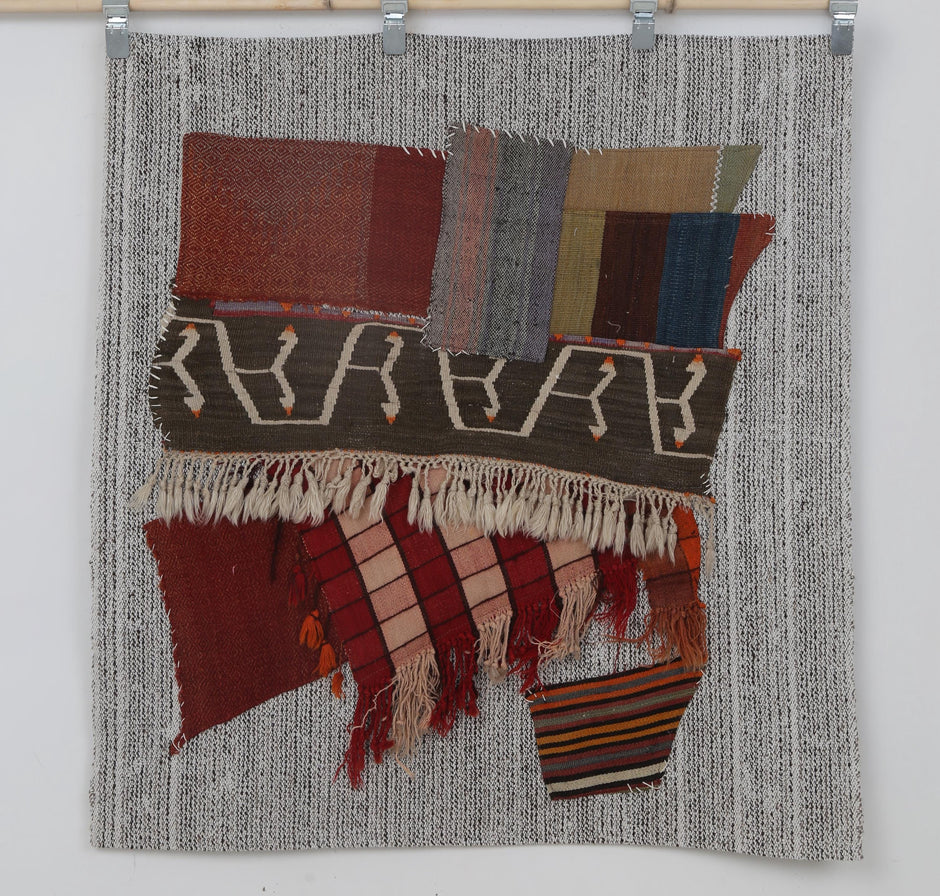3x4 Vintage Wool Tapestry Rug, Multicolor Patchwork Wall Hanging, Handmade Textile Art Decor