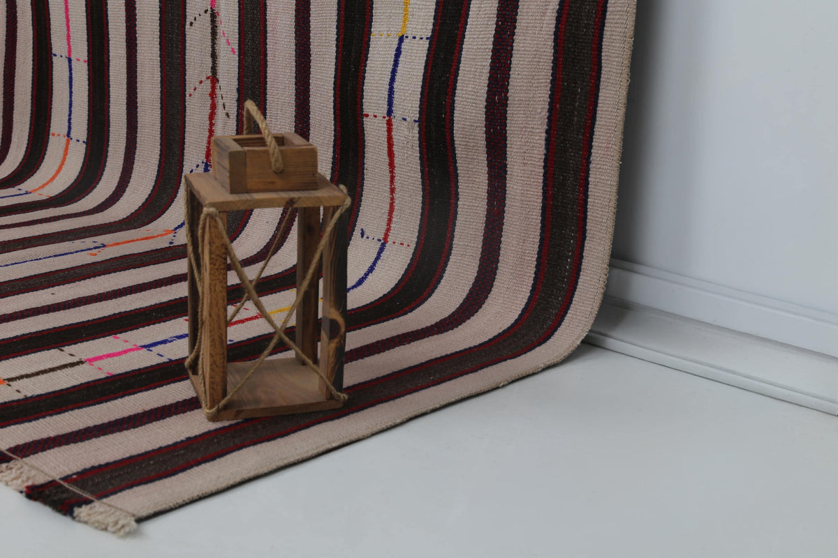 5x8 Vintage Turkish Kilim Runner Rug,  Striped Rug, Handmade Cotton Flatweave