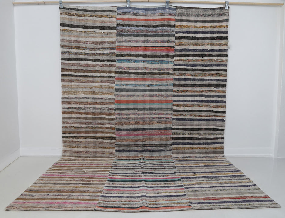 6x10 Vintage Kilim Caput Rug, Multicolor Striped Handmade Area Rug, Cotton Wool Flatweave Floor Decor