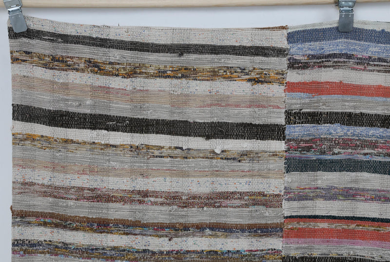 6x10 Vintage Kilim Caput Rug, Multicolor Striped Handmade Area Rug, Cotton Wool Flatweave Floor Decor