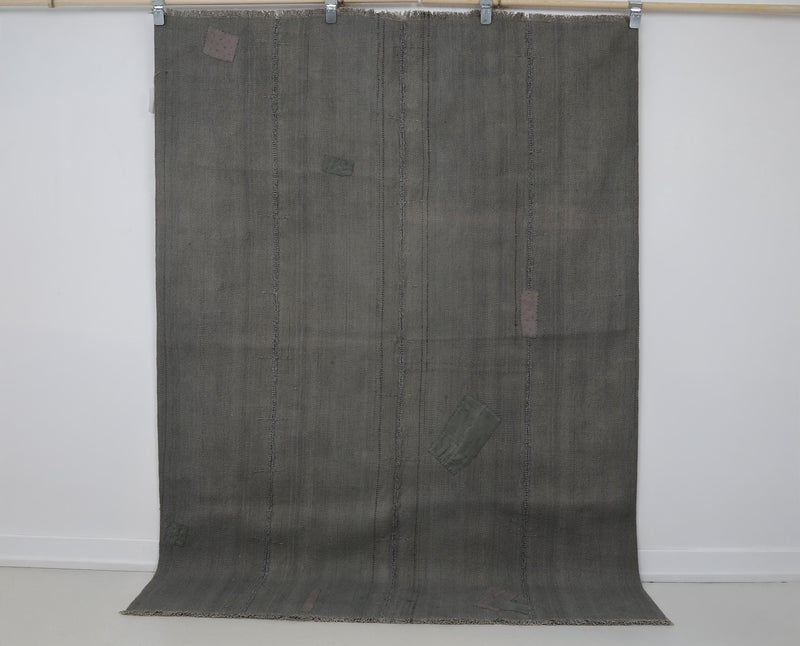 5x7 Vintage Hemp Rug, Gray Minimalist Flatweave Area Rug, Handmade Turkish Hemp Floor Decor