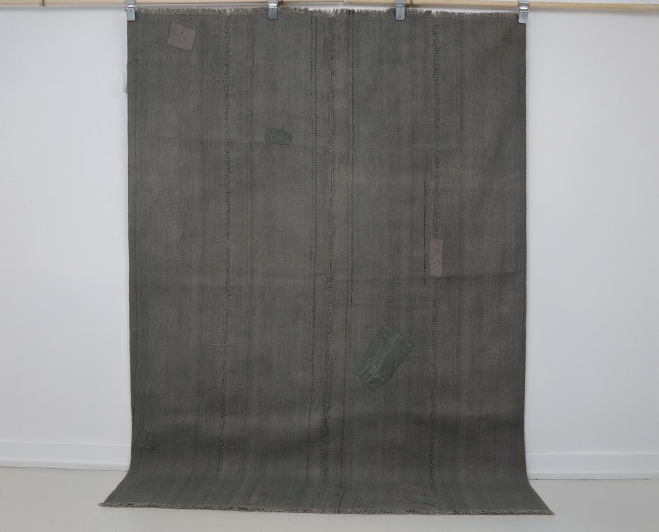 5x7 Vintage Hemp Rug, Gray Minimalist Flatweave Area Rug, Handmade Turkish Hemp Floor Decor