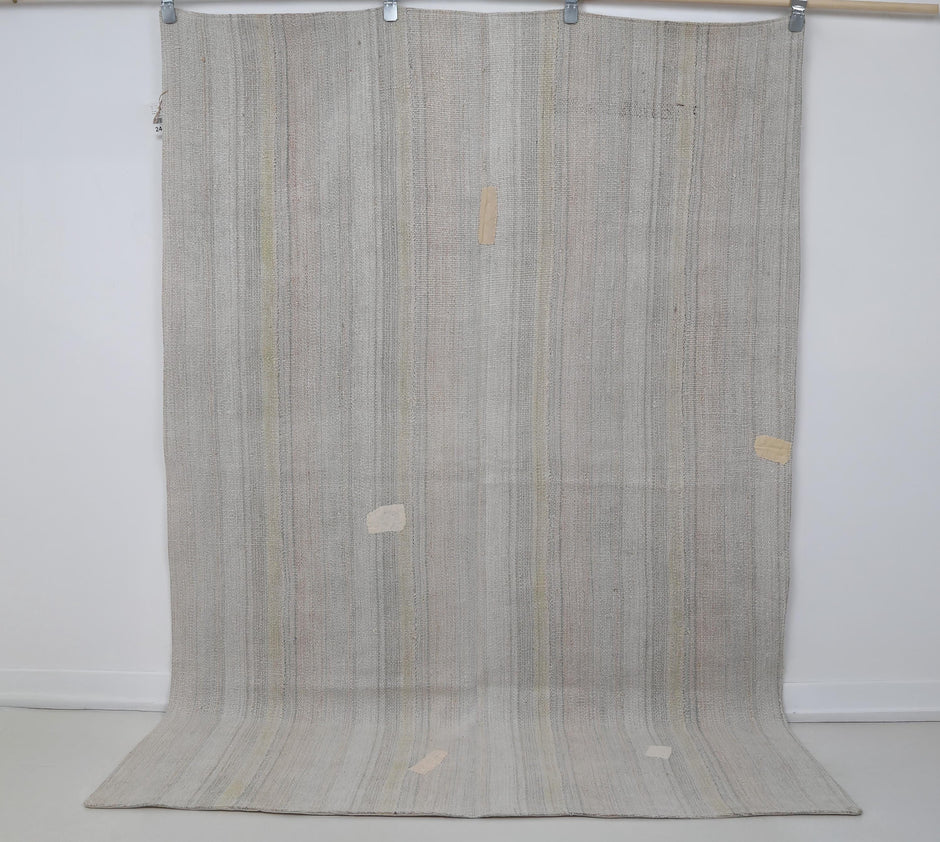 5x7 Vintage Hemp Rug, Beige Striped Neutral Area Rug, Handmade Flatweave Turkish Hemp Decor